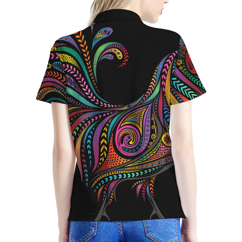 Colorful Rooster Print Women's Polo Shirt