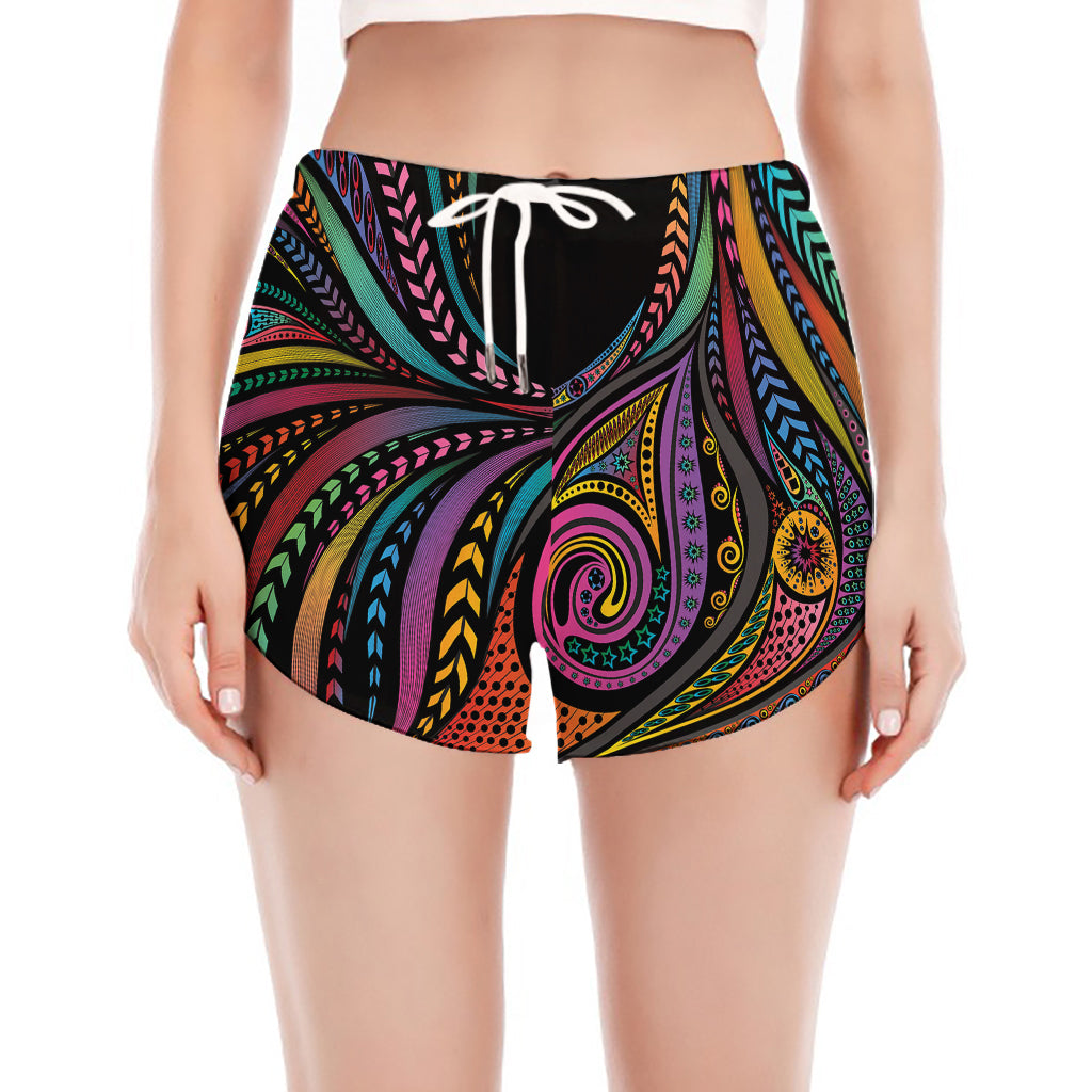Colorful Rooster Print Women's Split Running Shorts