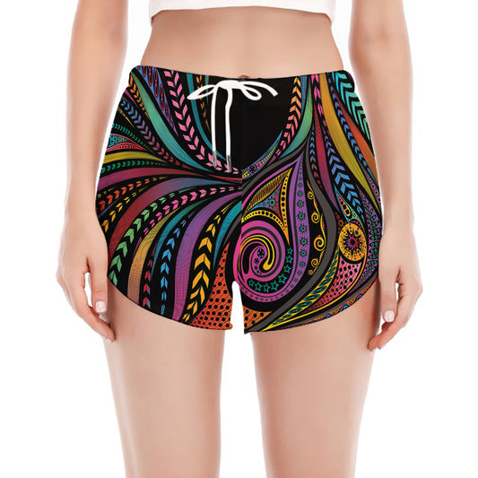 Colorful Rooster Print Women's Split Running Shorts