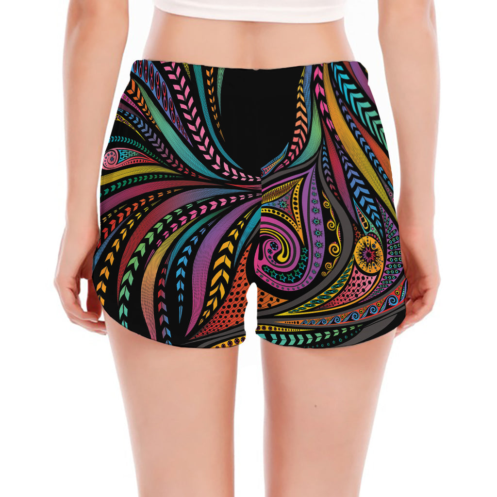 Colorful Rooster Print Women's Split Running Shorts