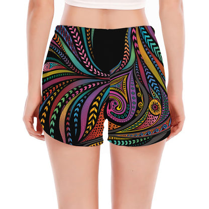 Colorful Rooster Print Women's Split Running Shorts
