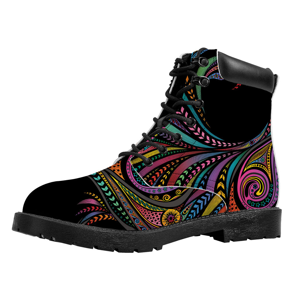 Colorful Rooster Print Work Boots
