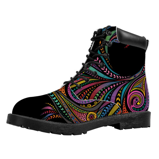 Colorful Rooster Print Work Boots