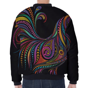 Colorful Rooster Print Zip Sleeve Bomber Jacket