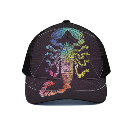 Colorful Scorpio Sign Print Black Mesh Trucker Cap
