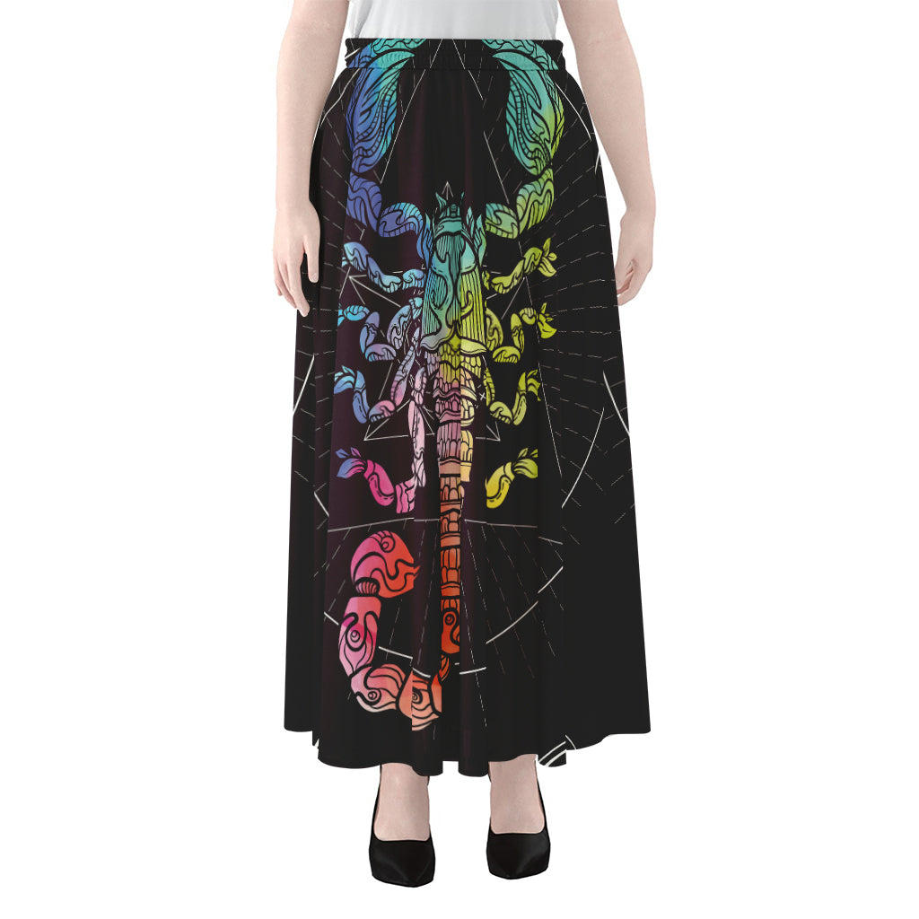 Colorful Scorpio Sign Print Chiffon Maxi Skirt