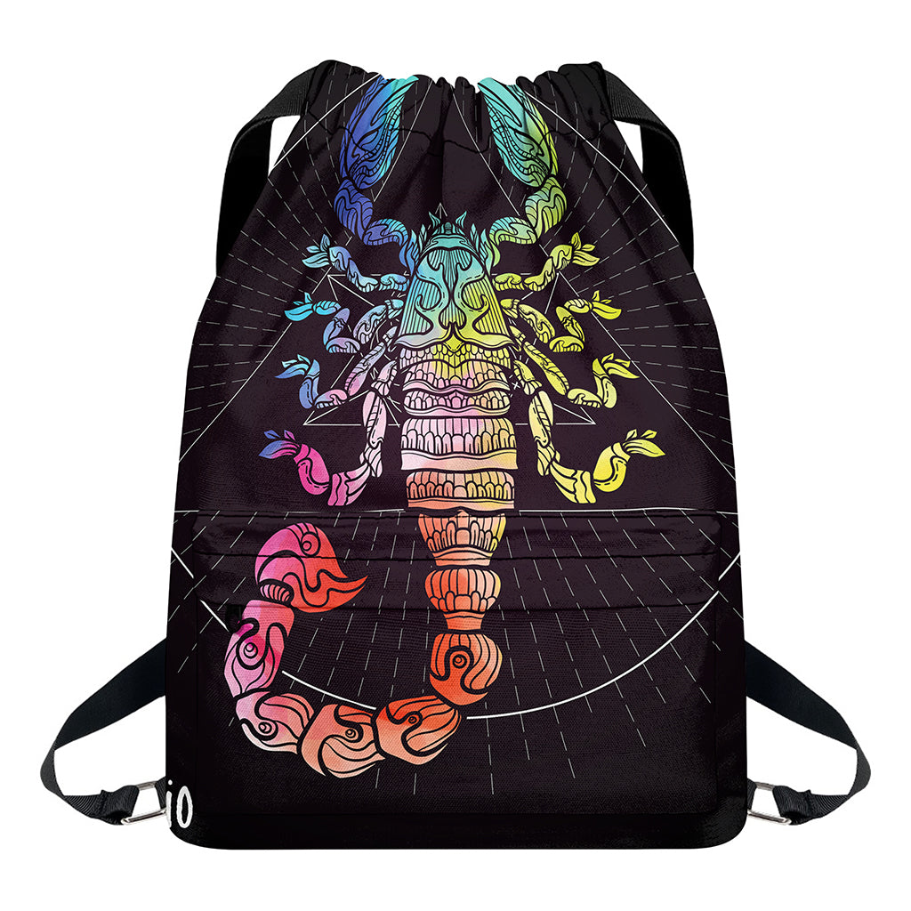 Colorful Scorpio Sign Print Drawstring Backpack