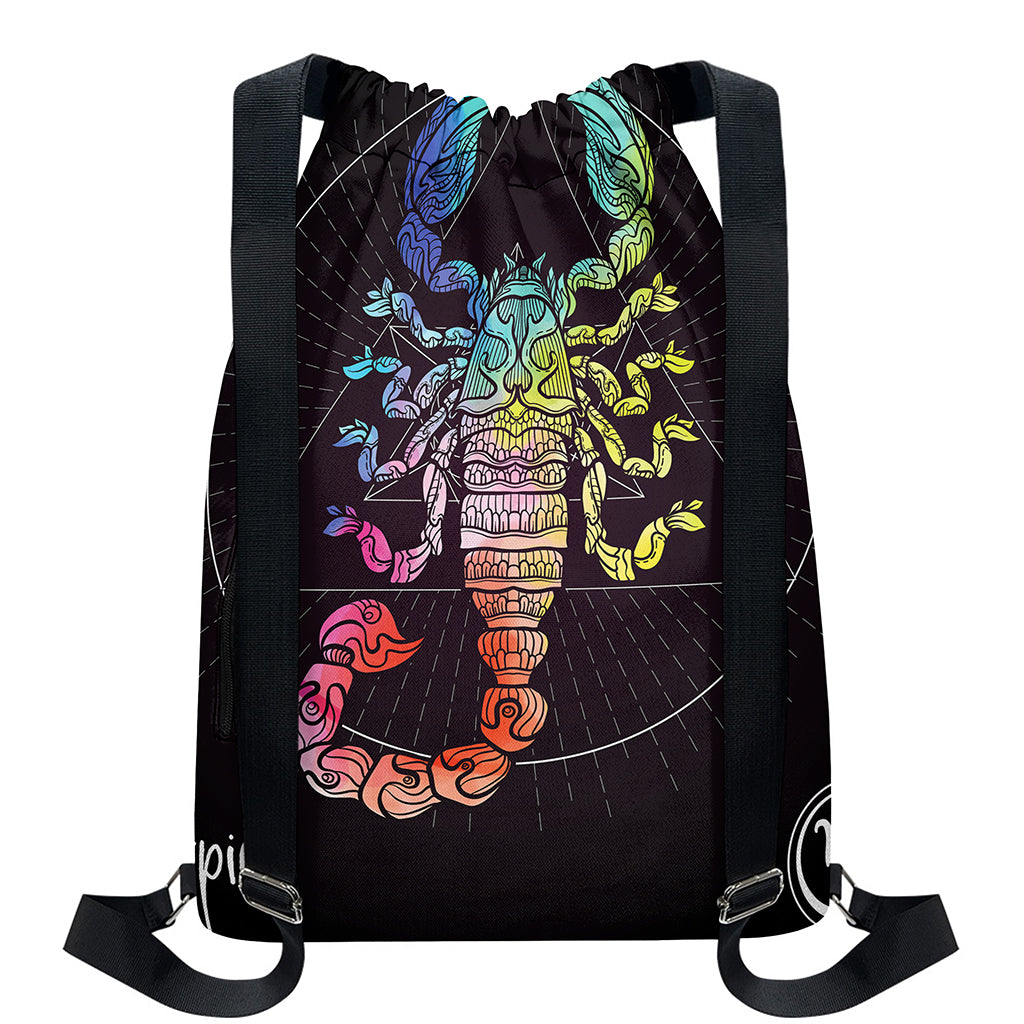 Colorful Scorpio Sign Print Drawstring Backpack