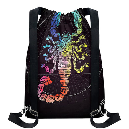 Colorful Scorpio Sign Print Drawstring Backpack