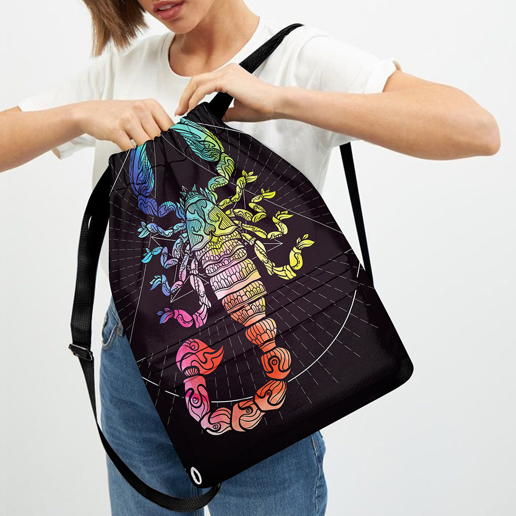 Colorful Scorpio Sign Print Drawstring Backpack