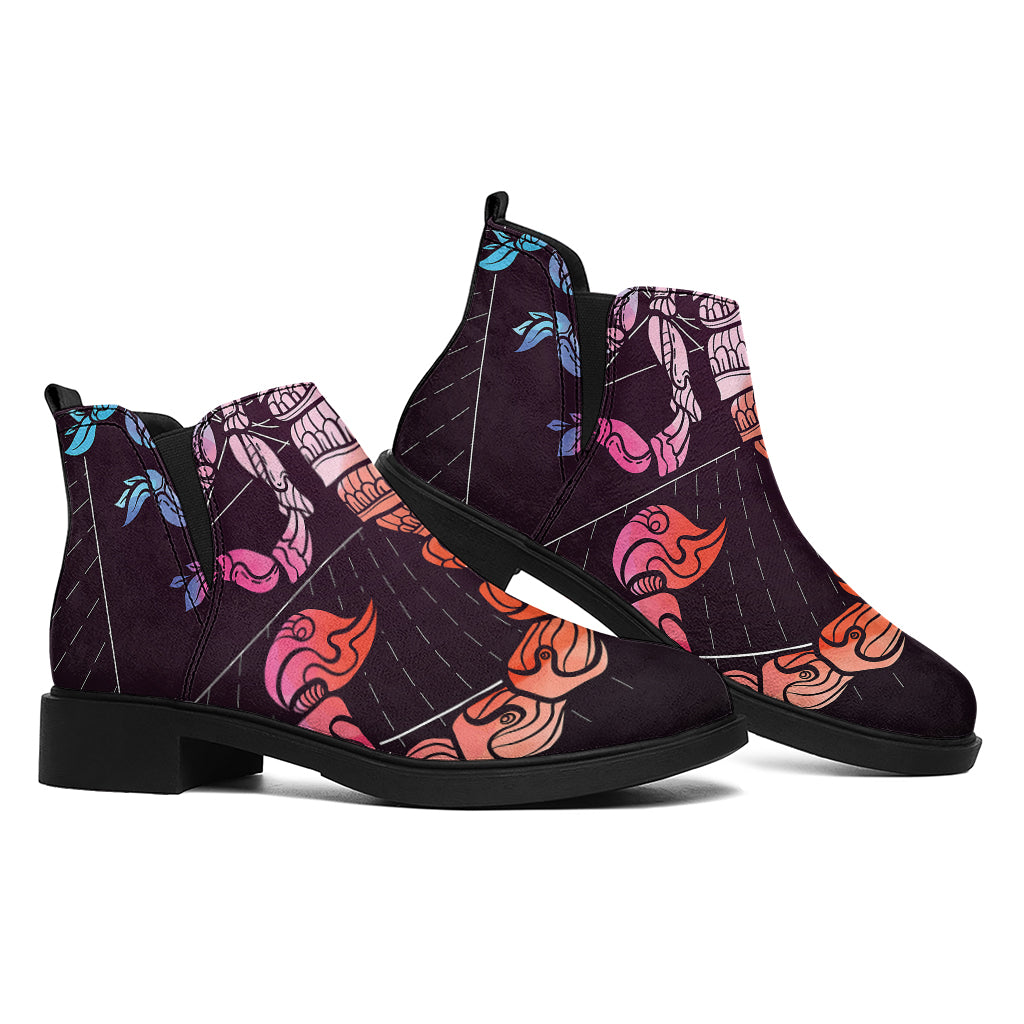 Colorful Scorpio Sign Print Flat Ankle Boots