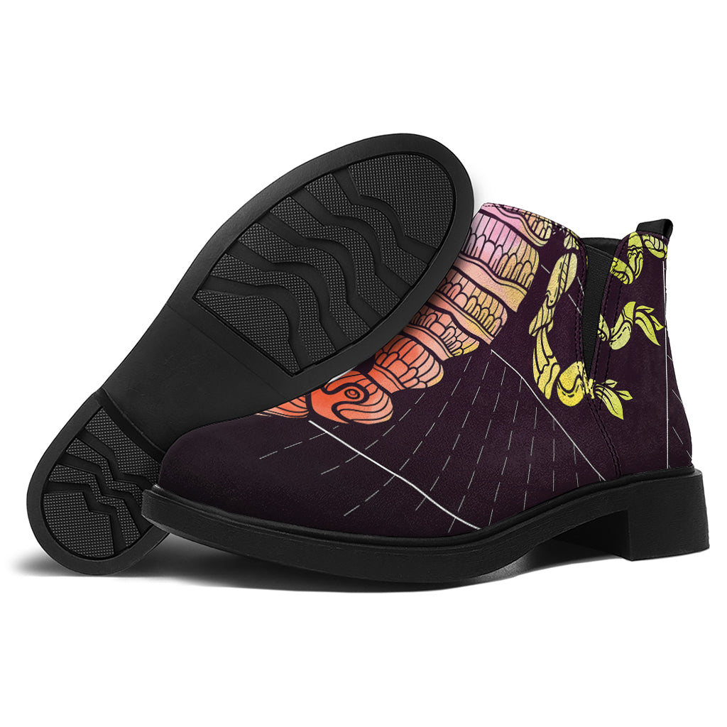 Colorful Scorpio Sign Print Flat Ankle Boots
