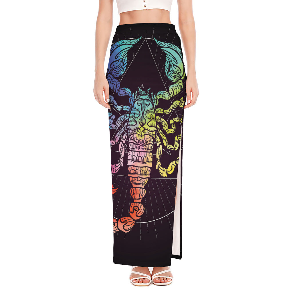 Colorful Scorpio Sign Print High Slit Maxi Skirt
