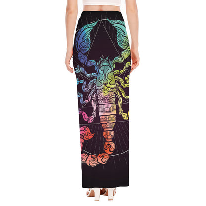 Colorful Scorpio Sign Print High Slit Maxi Skirt