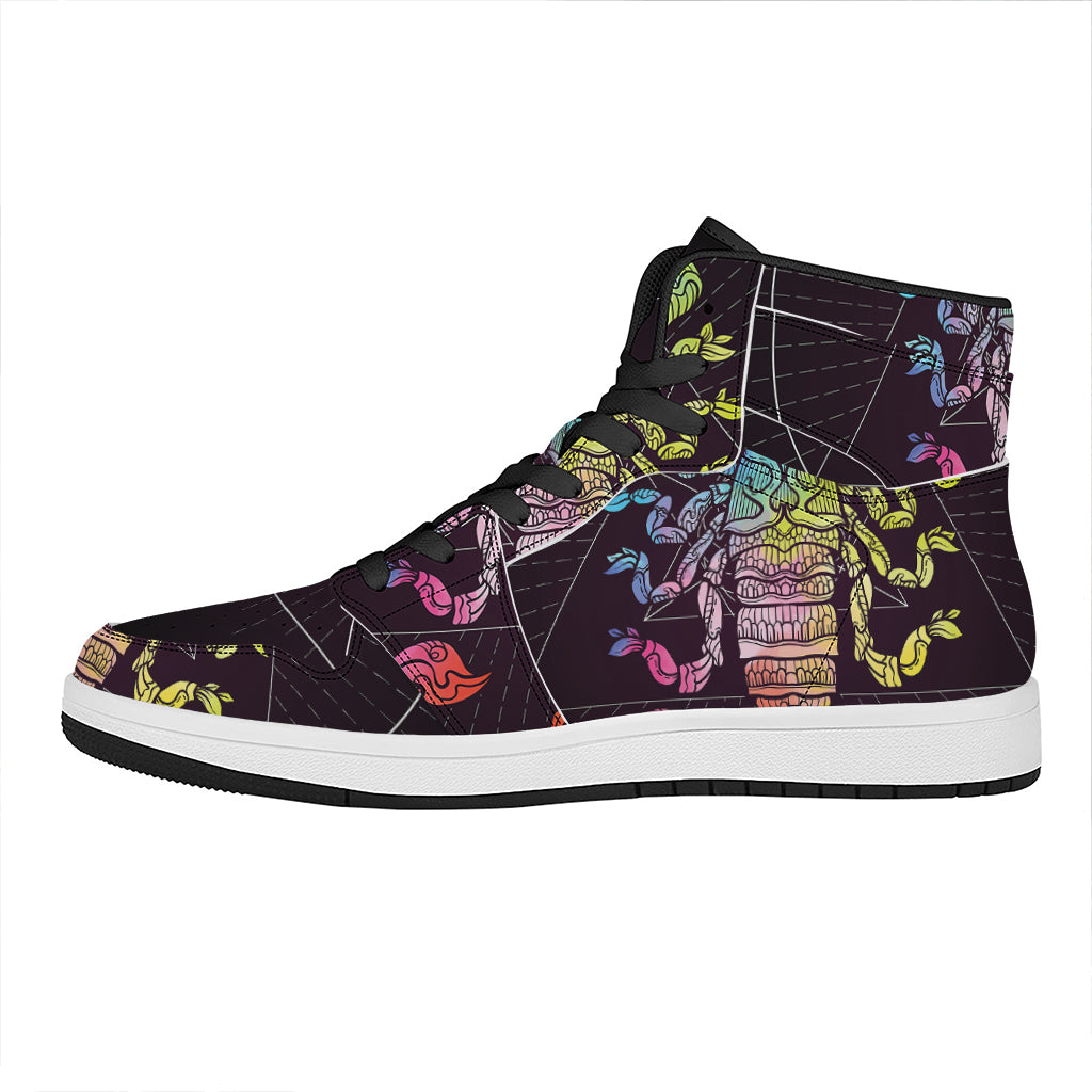 Colorful Scorpio Sign Print High Top Leather Sneakers