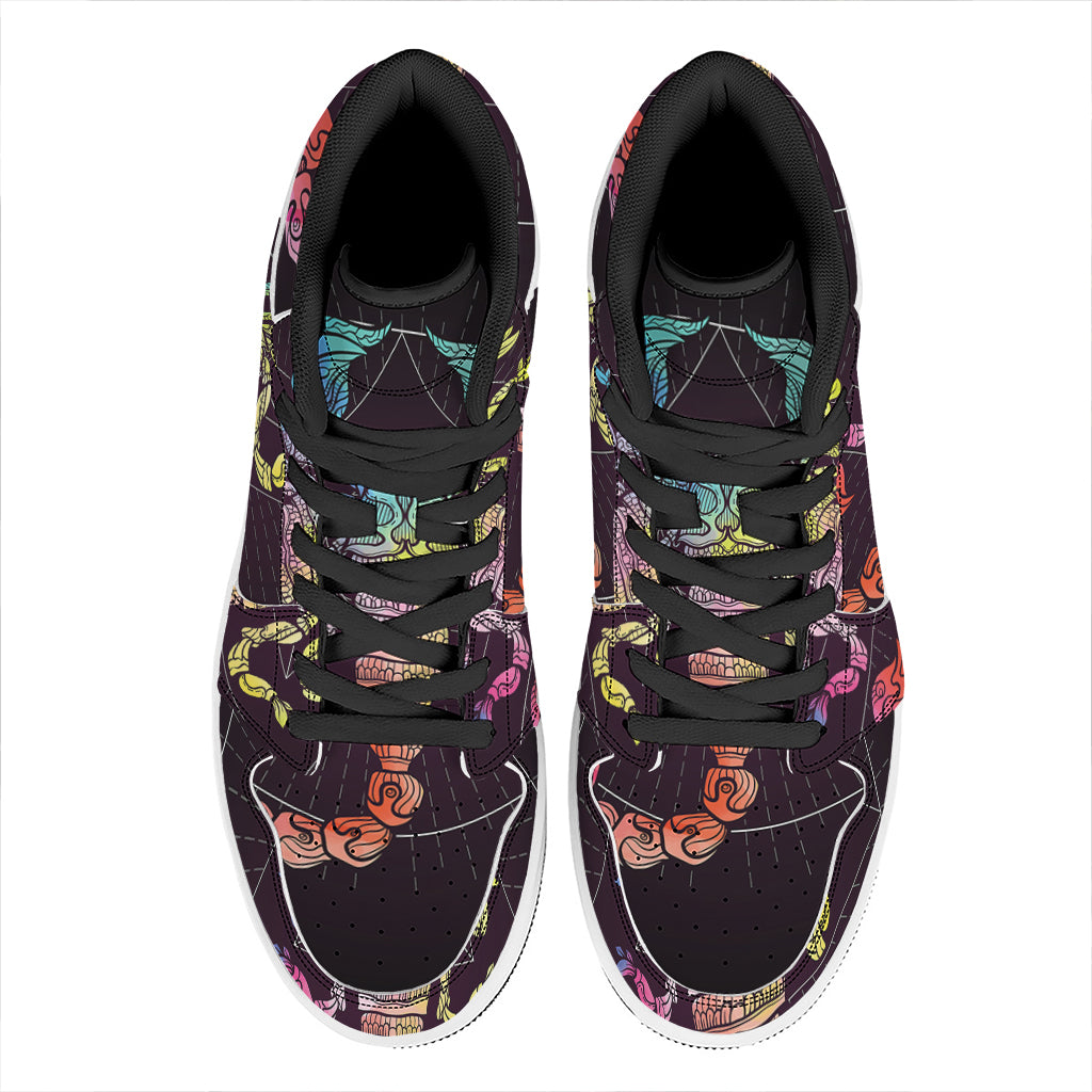 Colorful Scorpio Sign Print High Top Leather Sneakers