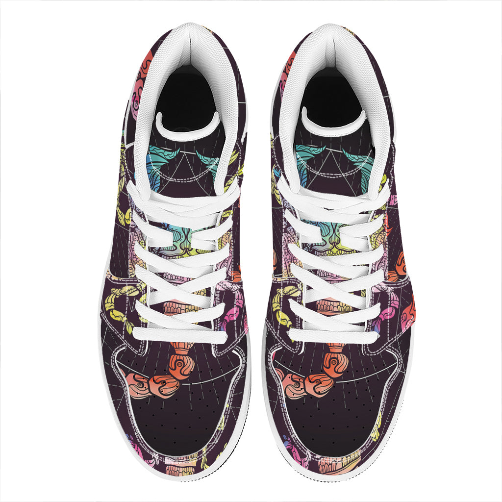 Colorful Scorpio Sign Print High Top Leather Sneakers