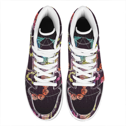 Colorful Scorpio Sign Print High Top Leather Sneakers