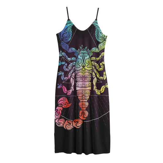 Colorful Scorpio Sign Print Jersey Midi Cami Dress