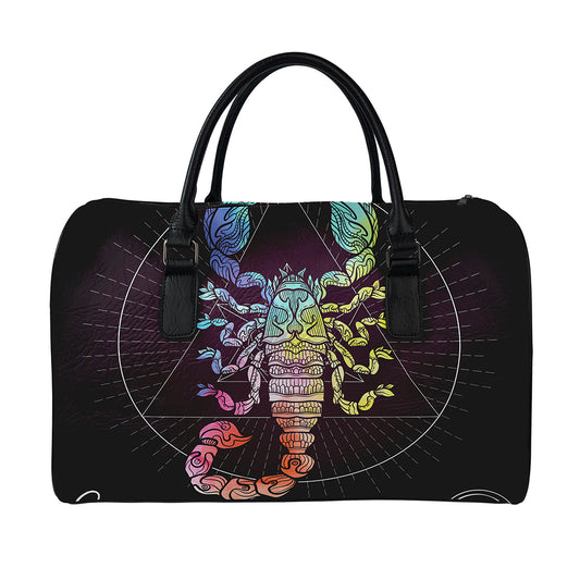 Colorful Scorpio Sign Print Leather Duffle Bag