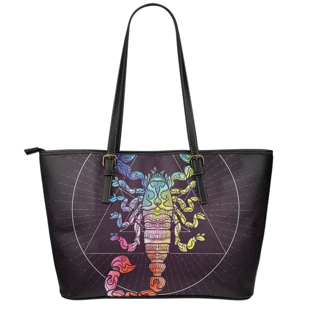 Colorful Scorpio Sign Print Leather Tote Bag