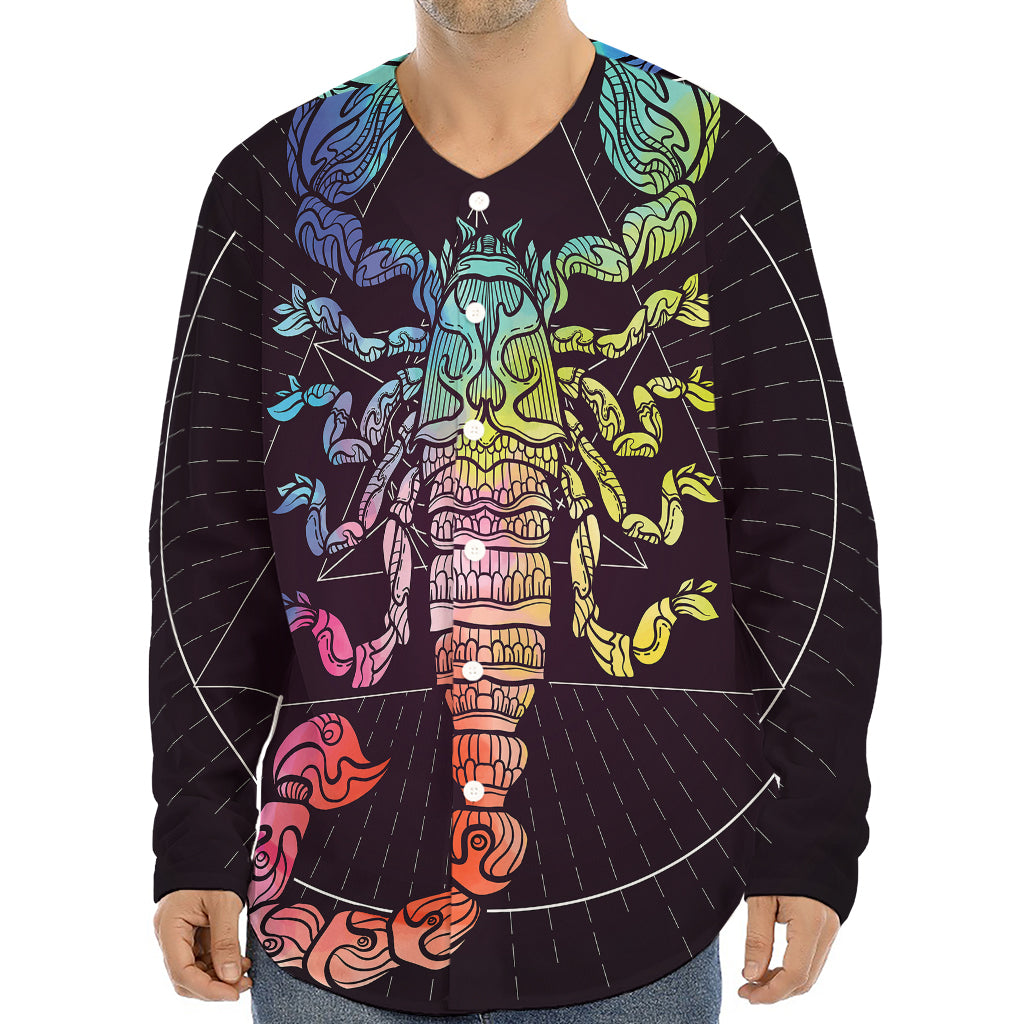 Colorful Scorpio Sign Print Long Sleeve Baseball Jersey