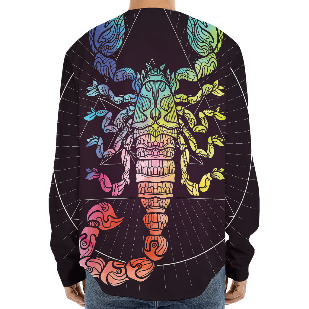 Colorful Scorpio Sign Print Long Sleeve Baseball Jersey