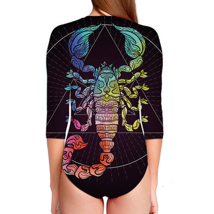 Colorful Scorpio Sign Print Long Sleeve Swimsuit