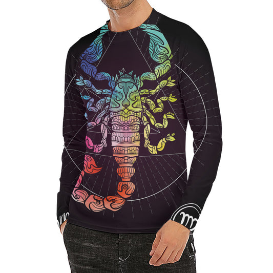 Colorful Scorpio Sign Print Men's Long Sleeve Rash Guard