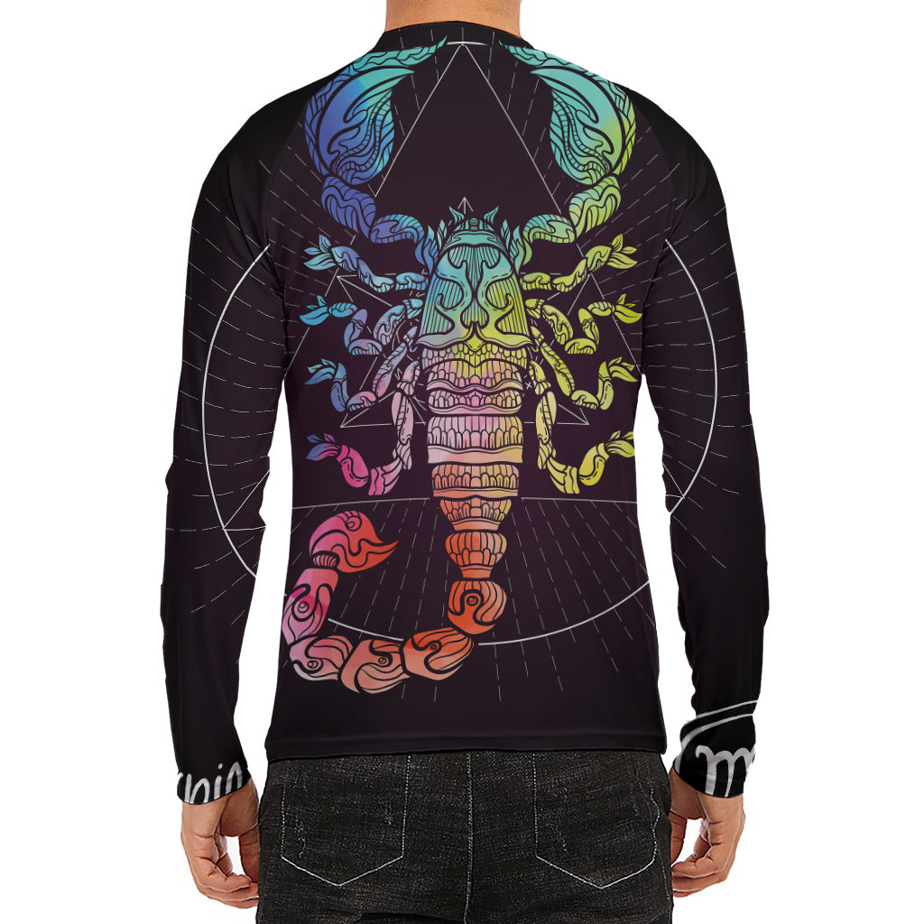 Colorful Scorpio Sign Print Men's Long Sleeve Rash Guard