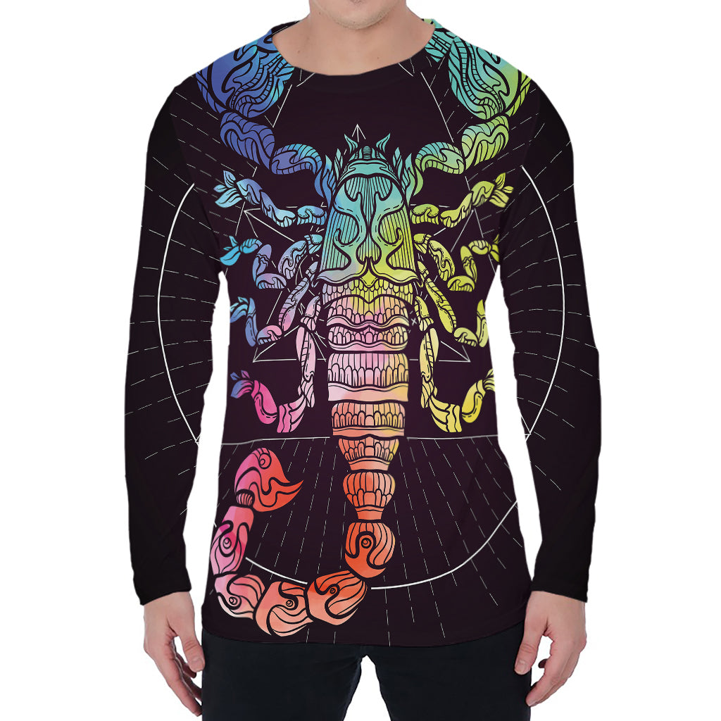Colorful Scorpio Sign Print Men's Long Sleeve T-Shirt