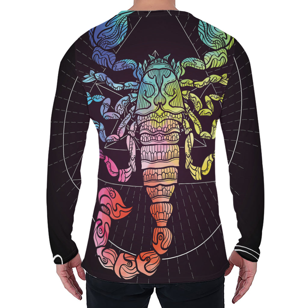 Colorful Scorpio Sign Print Men's Long Sleeve T-Shirt
