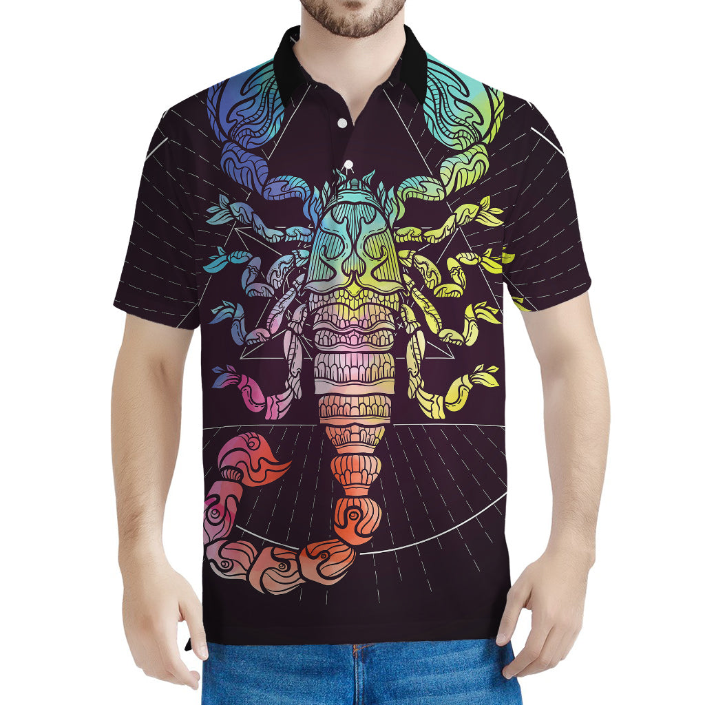 Colorful Scorpio Sign Print Men's Polo Shirt
