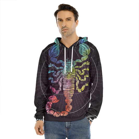 Colorful Scorpio Sign Print Men's Velvet Pullover Hoodie