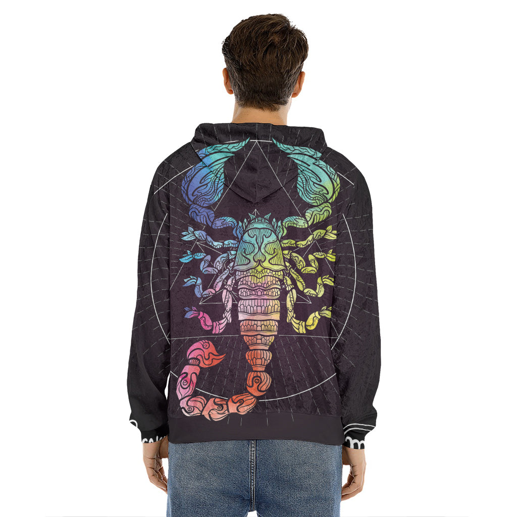 Colorful Scorpio Sign Print Men's Velvet Pullover Hoodie