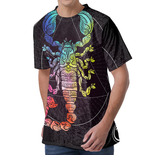 Colorful Scorpio Sign Print Men's Velvet T-Shirt