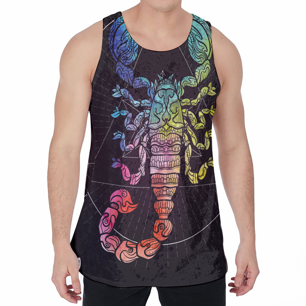 Colorful Scorpio Sign Print Men's Velvet Tank Top