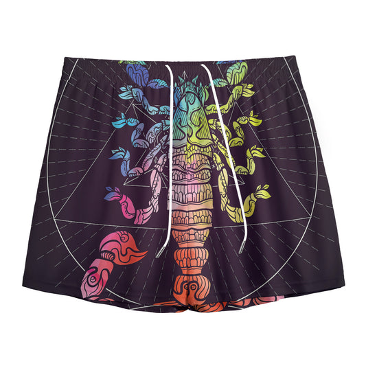 Colorful Scorpio Sign Print Mesh Shorts