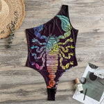 Colorful Scorpio Sign Print One Shoulder Bodysuit