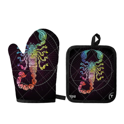 Colorful Scorpio Sign Print Oven Mitt And Pot Holder Set