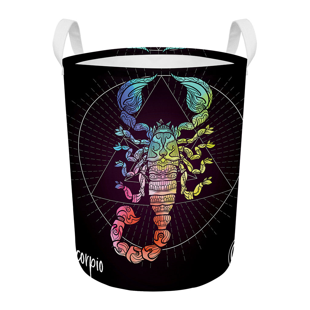 Colorful Scorpio Sign Print Round Laundry Basket
