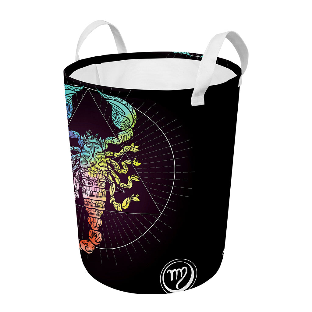 Colorful Scorpio Sign Print Round Laundry Basket