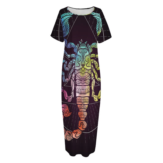 Colorful Scorpio Sign Print Short Sleeve Long Nightdress