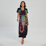 Colorful Scorpio Sign Print Short Sleeve Maxi Dress
