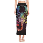 Colorful Scorpio Sign Print Side Slit Maxi Skirt