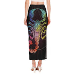 Colorful Scorpio Sign Print Side Slit Maxi Skirt