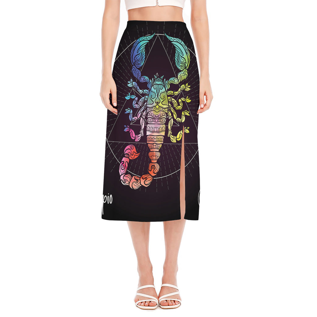 Colorful Scorpio Sign Print Side Slit Midi Skirt