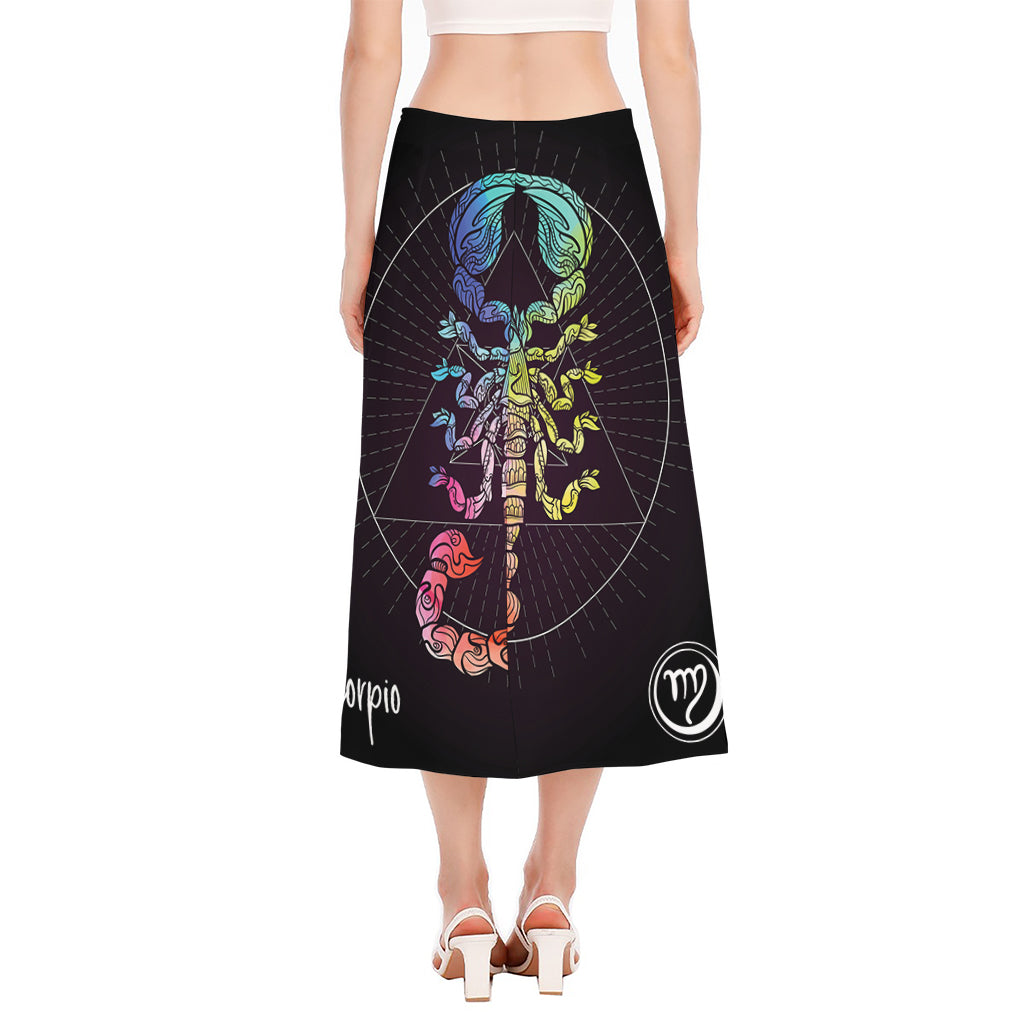 Colorful Scorpio Sign Print Side Slit Midi Skirt