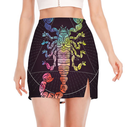 Colorful Scorpio Sign Print Side Slit Mini Skirt