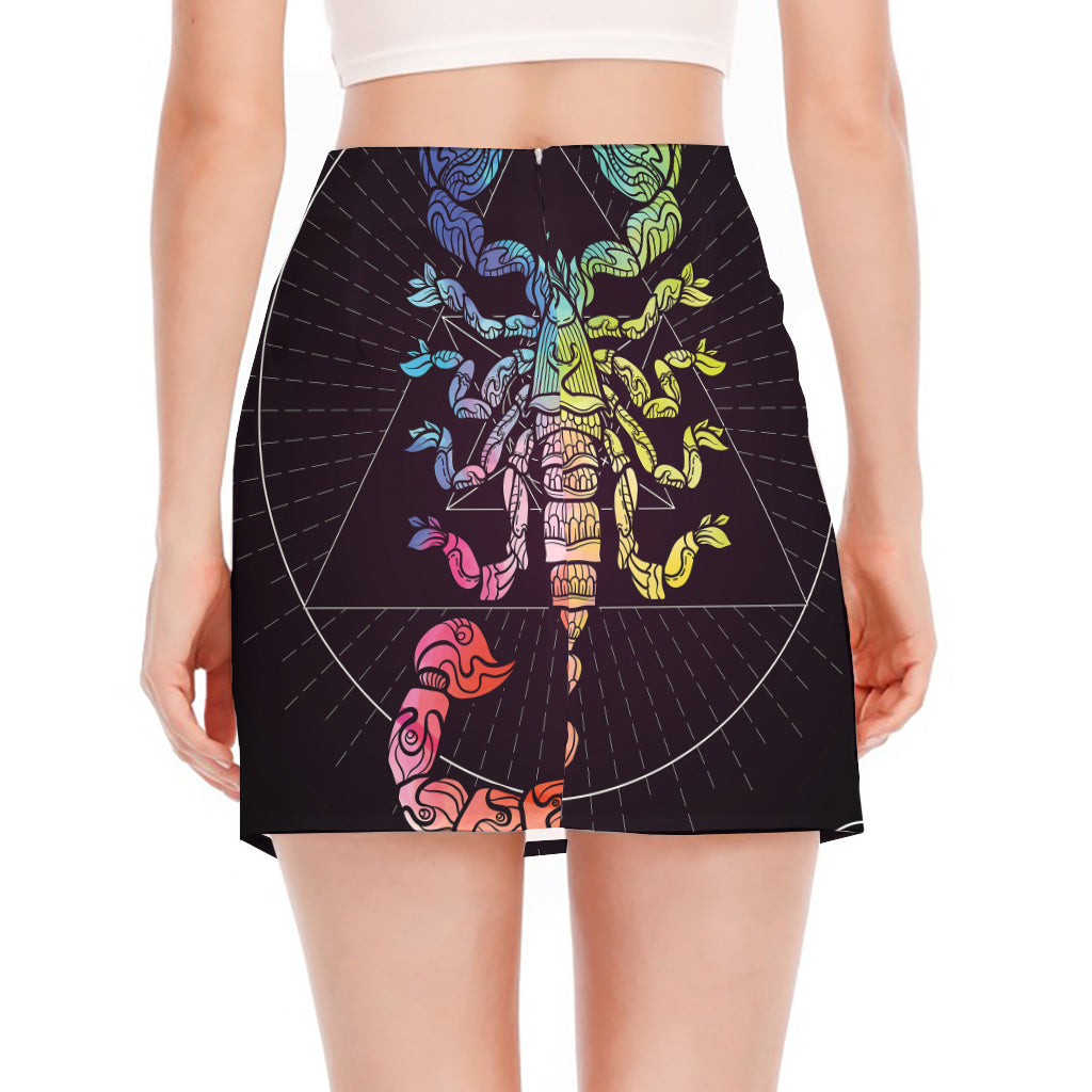 Colorful Scorpio Sign Print Side Slit Mini Skirt